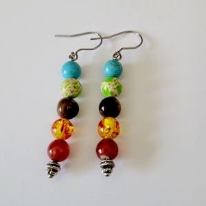 Chakra Long Dangle Earrings, Chakra Stone Earrings